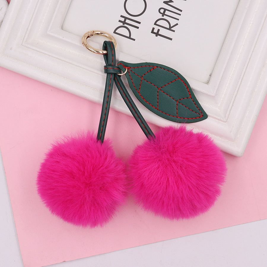Wholesale Fruit Cherry Hairy Ball Book Bag Pendant Car Keychains