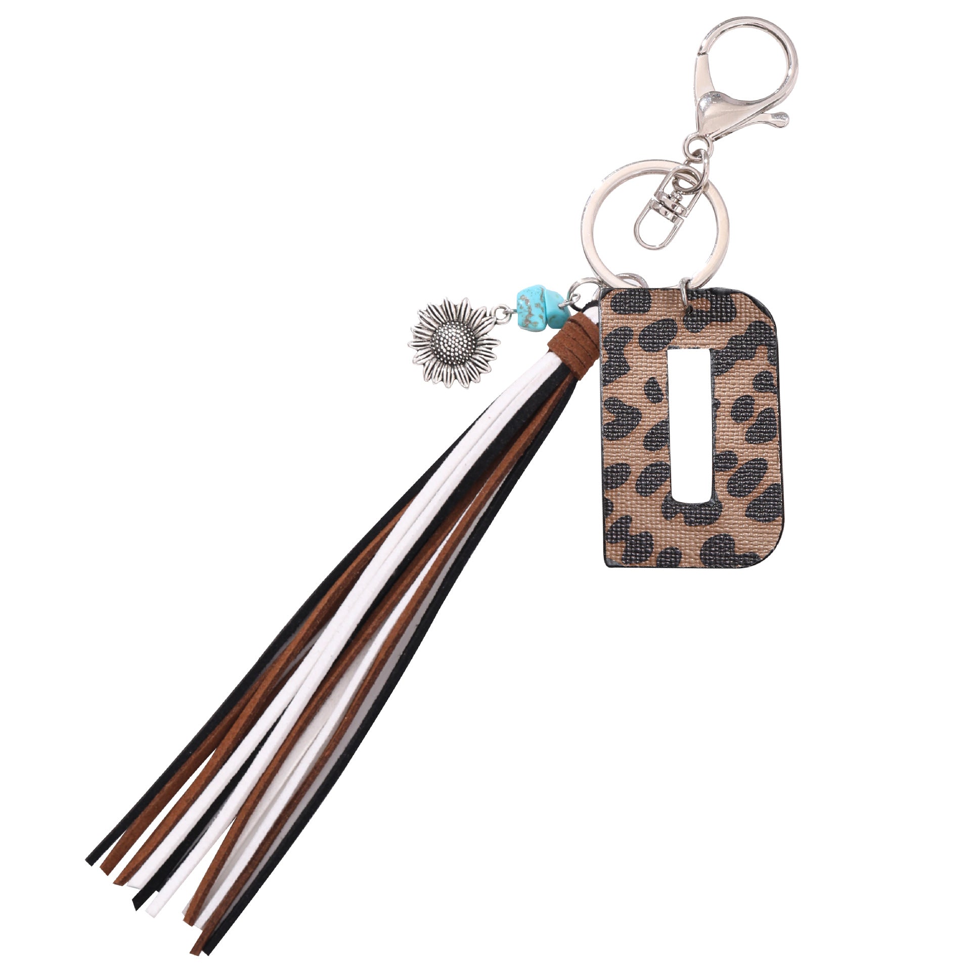 Wholesale Western Cowboy Style Leopard Oil Edge Leather Letter Tassel Keychains