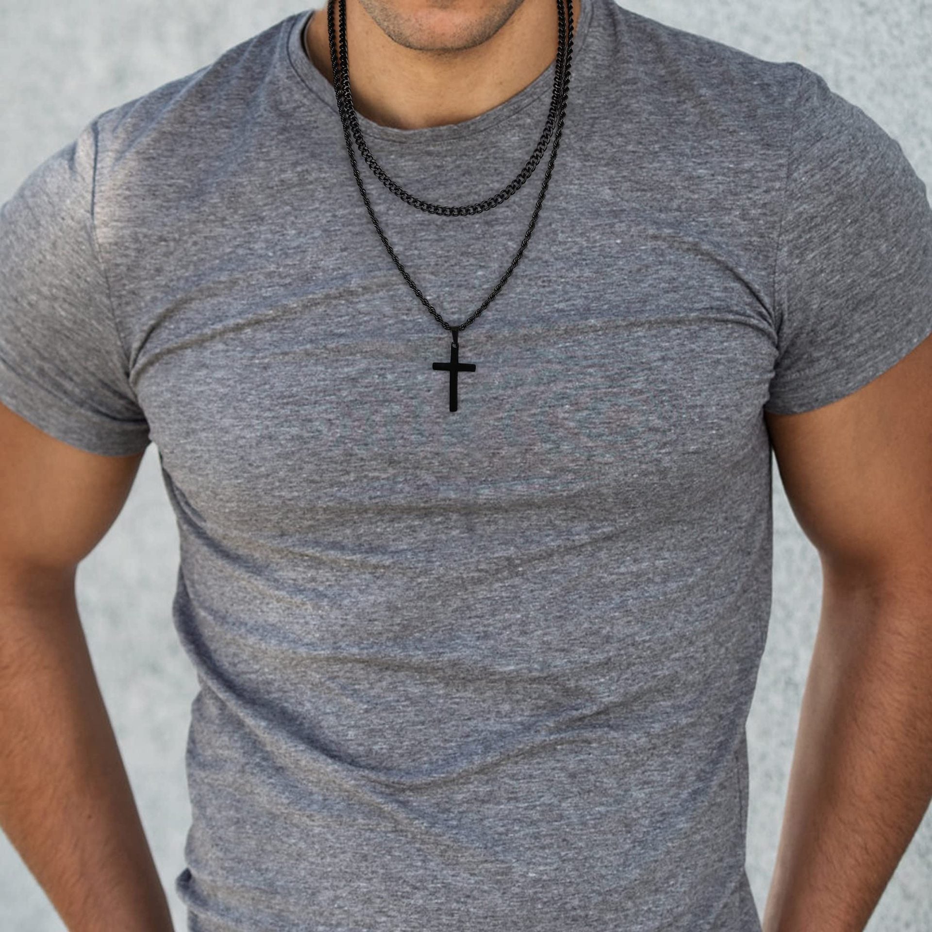 Wholesale Golden cross double layered stainless steel necklace