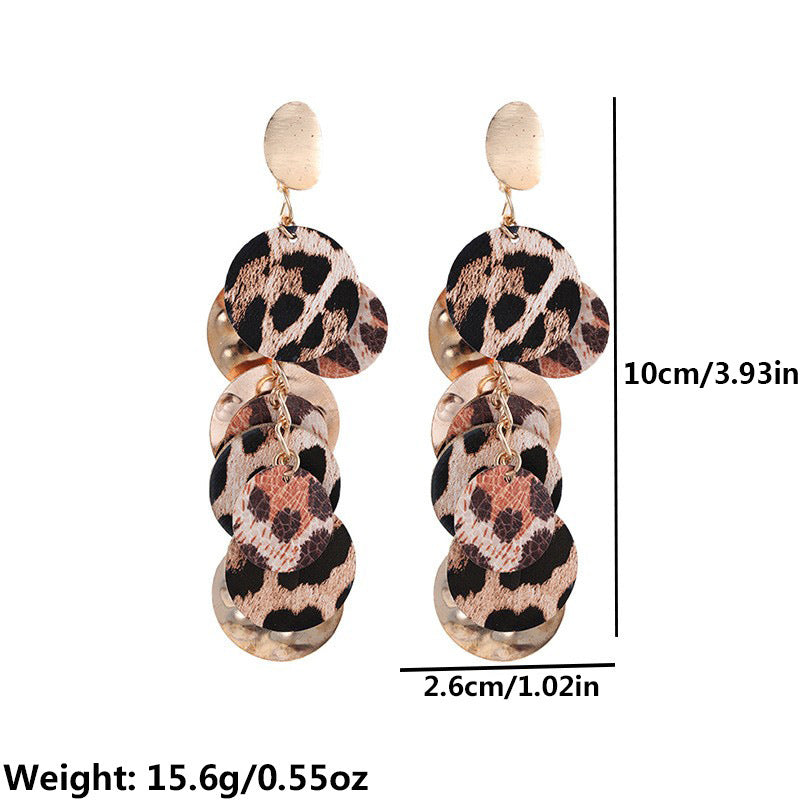 Wholesale Women's long leopard print sexy exaggerated earrings European and American ins style niche design earrings cross-border jewelry