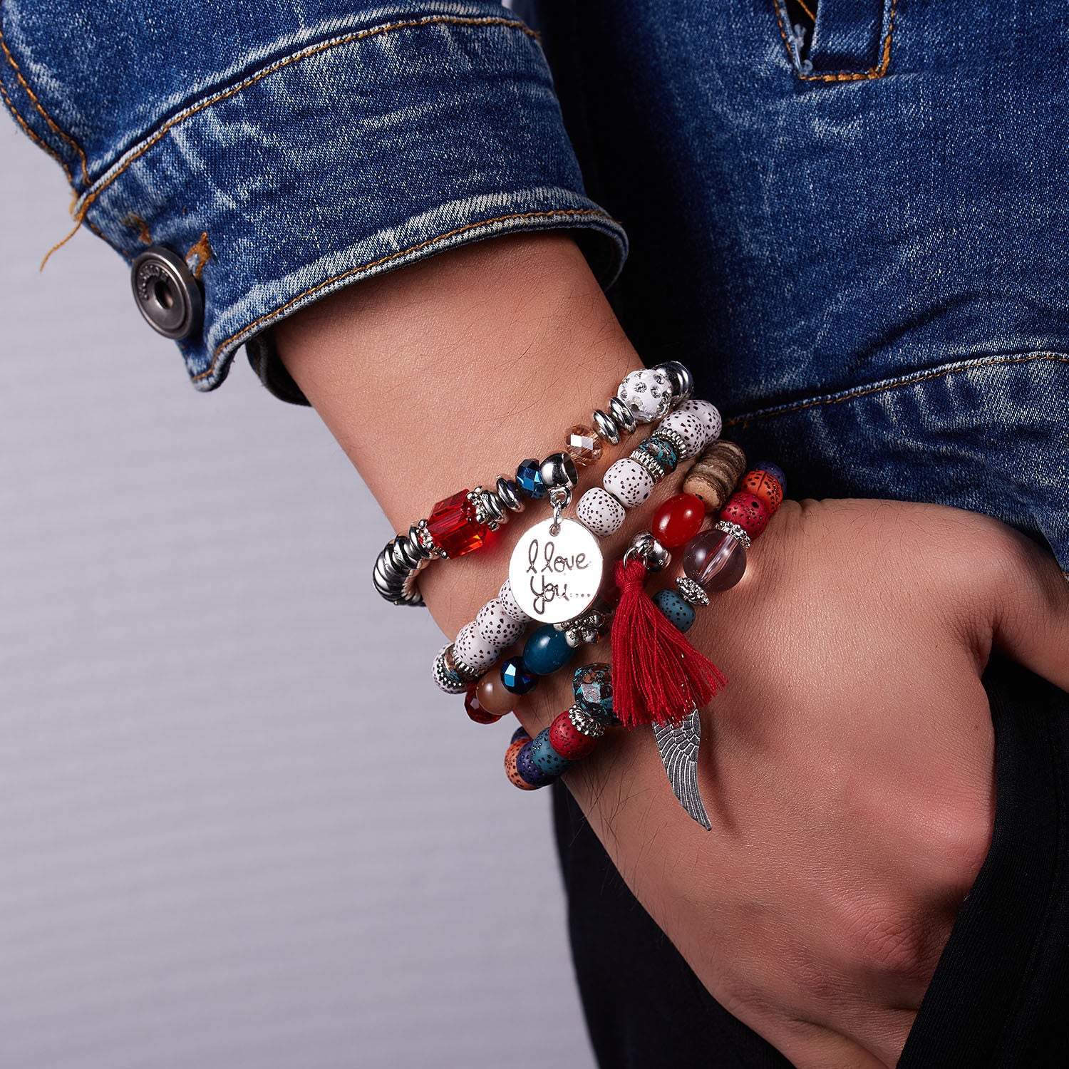 Wholesale Bohemian Wings Tassel Rice Beads Beaded Bracelet