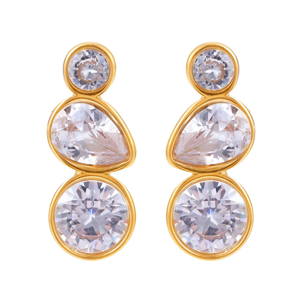 Wholesale Geometric teardrop inlaid zircon earrings stainless steel 18K gold