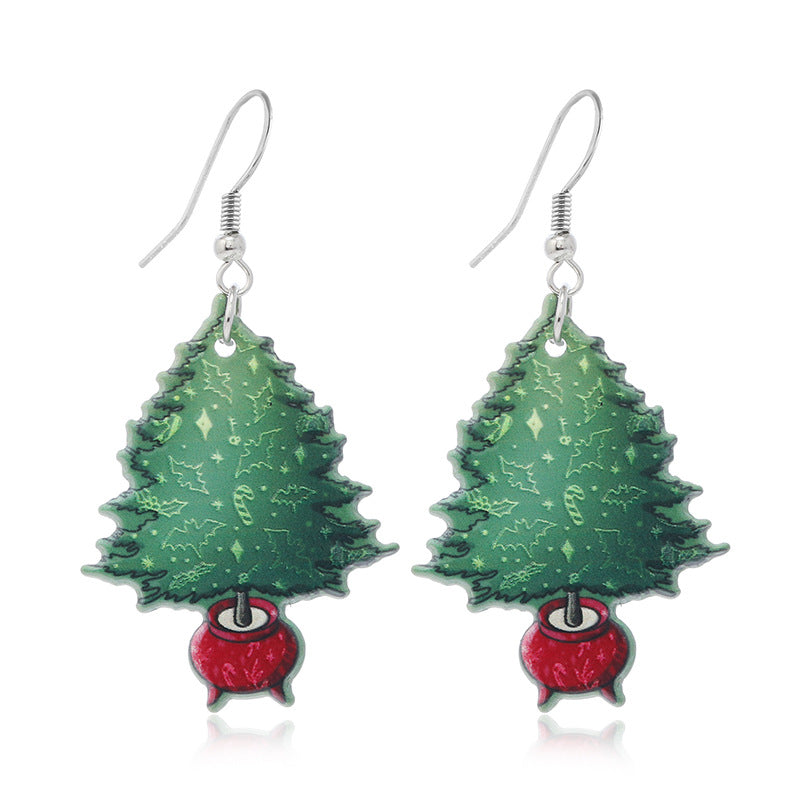 Wholesale Christmas Tree Bells Small Dinosaur Walking Stick Double Sided Earrings