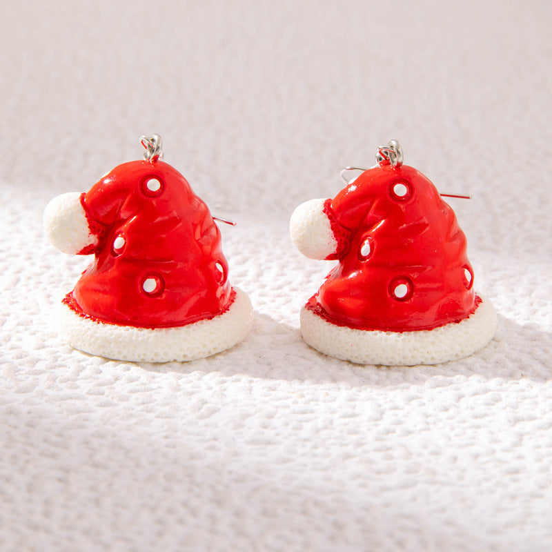 Wholesale Christmas Tree Penguin Dripping Oil Santa Hat Old Man Earrings