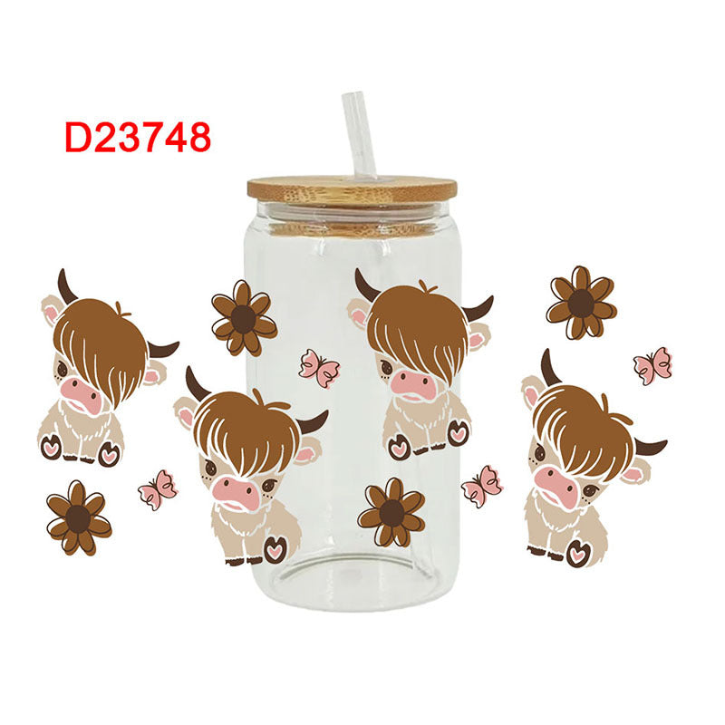 Wholesale Cute flowers lamb  calf 16oz Cup UV DTF Wraps