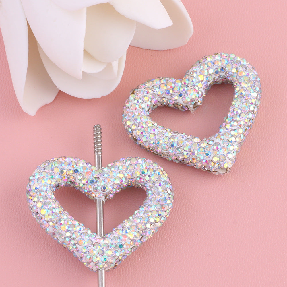 Wholesale 10pcs Hollow out heart-shaped water drill filled with clay straight hole beads