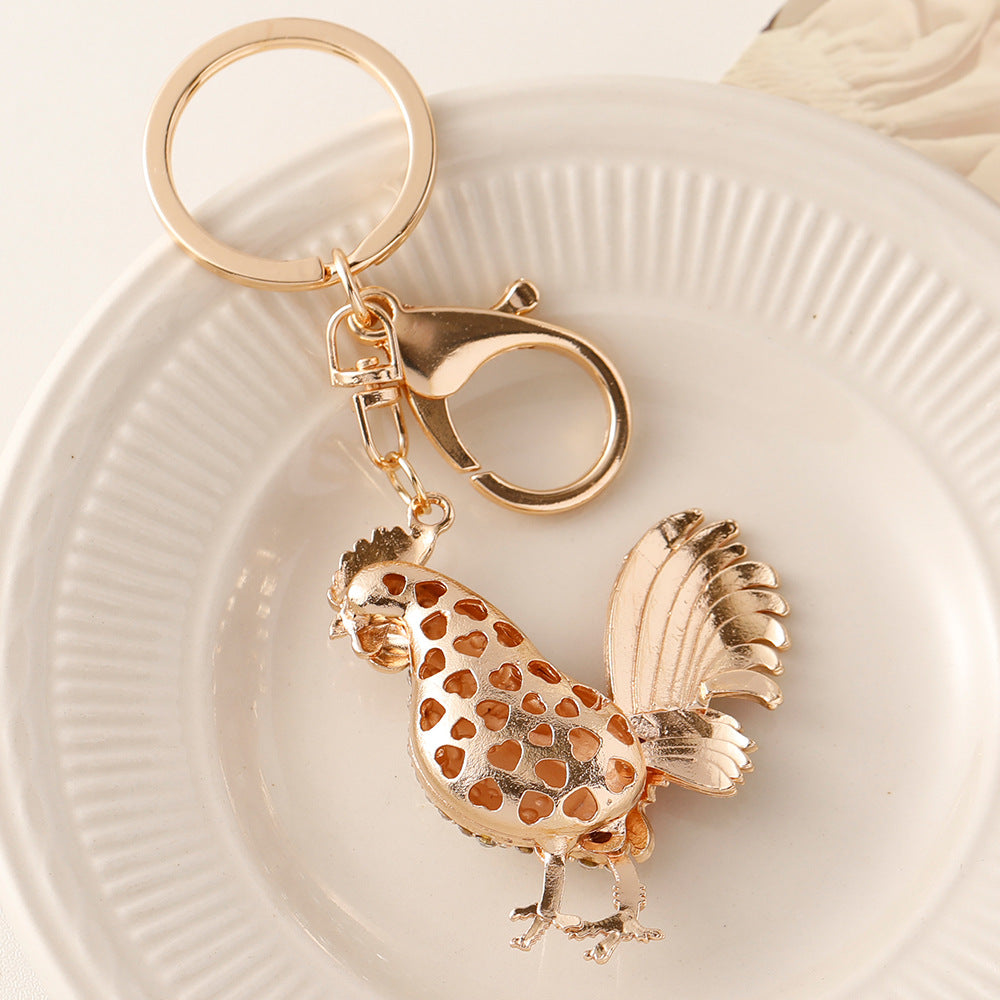 Wholesale Zinc Alloy Diamond Colored Rooster Keychain