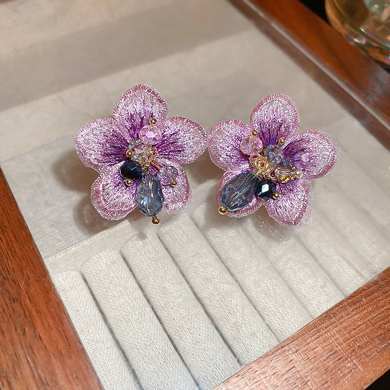 Wholesale Fabric Flowers Crystal Earrings