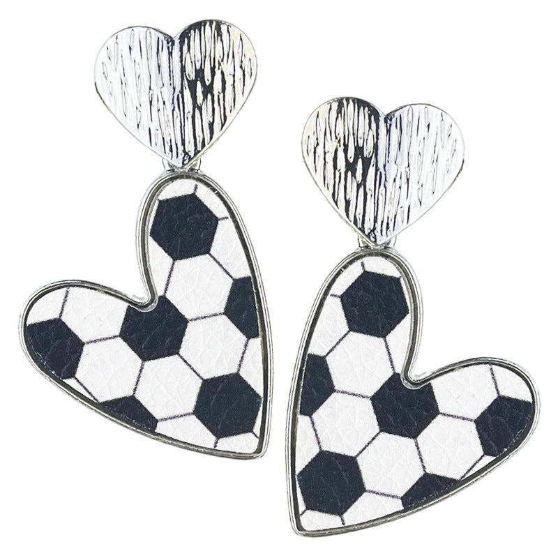 Wholesale 2Pairs/pack Rugby Sports Love Basketball Softball Volleyball Football Leather Metal Earrings