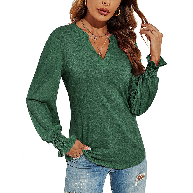 Wholesale Women's V-neck Patchwork Loose Solid Polyester Top