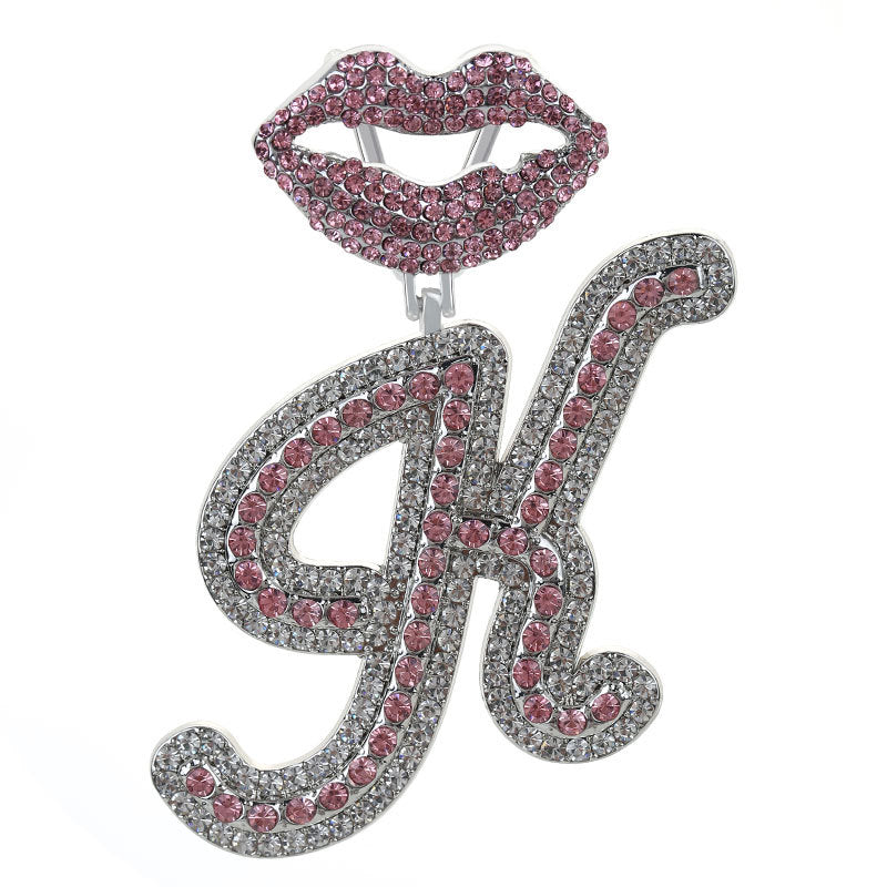 Wholesale Full Diamond Lips 26 Letters Pendant Necklace