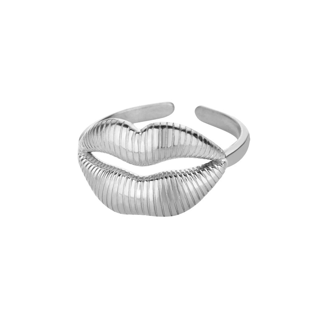 Wholesale Gold Stainless Steel Fashionable Lip-Shaped Flower Ring