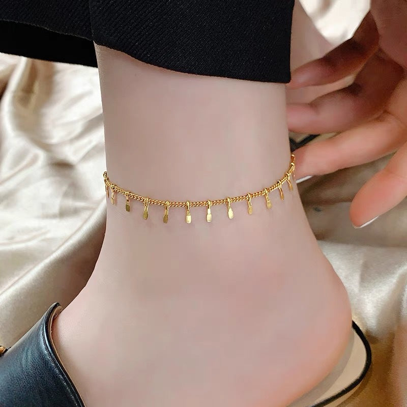 Wholesale Square Tassel Choker Necklace Gold Tone Titanium Steel Trendy Collarbone Jewelry For Women Casual Everyday Wear