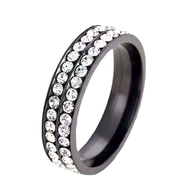 Wholesale Double Row Diamond Inlaid Titanium Steel Rings