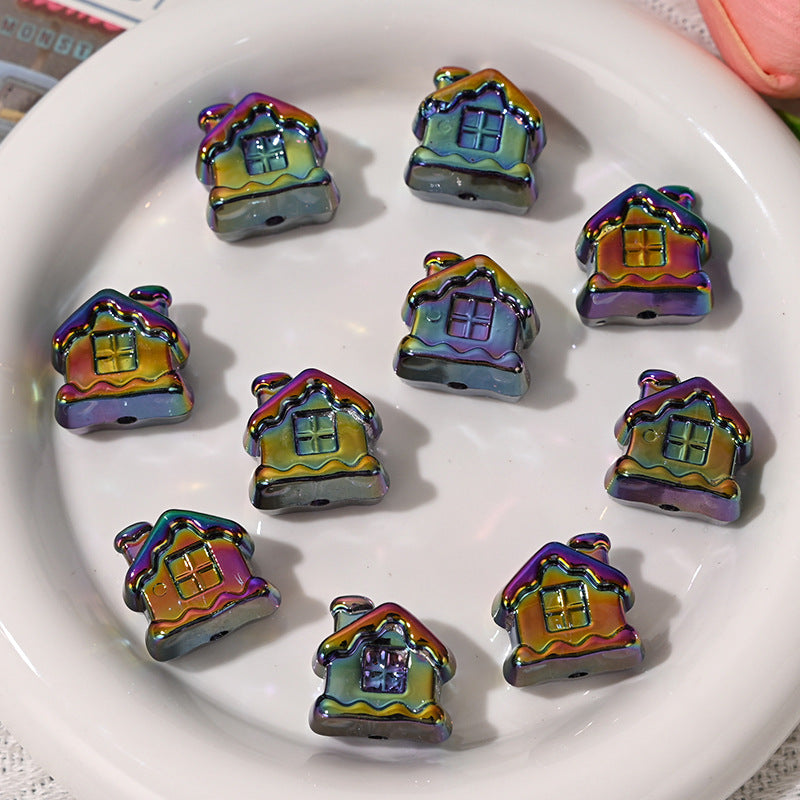 Wholesale 5pcs/pack Cartoon house straight hole beaded