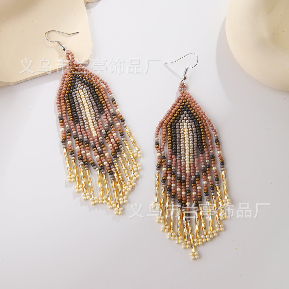 Wholesale Bohemian Retro Gradient Color Tassel Earrings