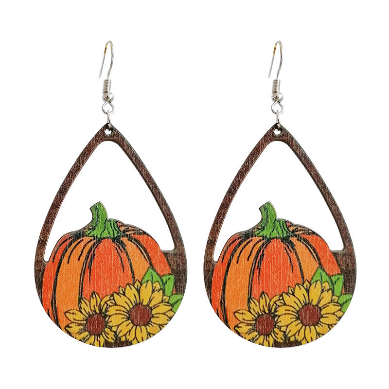 Wholesale 2pairs/pack Wooden Thanksgiving Colorful Maple Leaf Sunflower Earrings