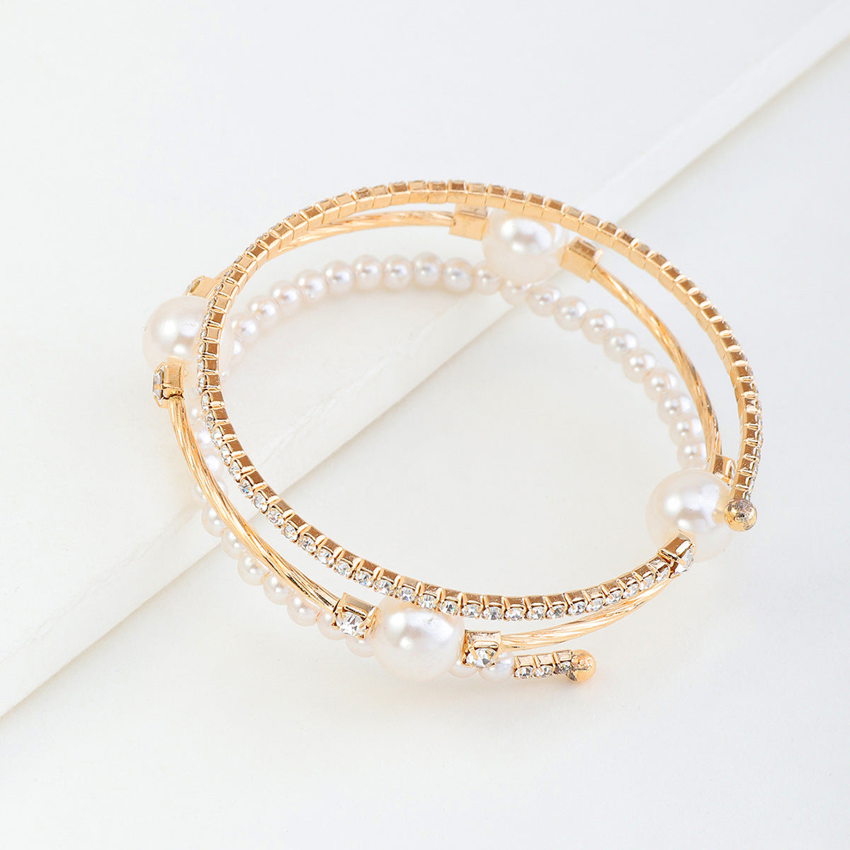 Wholesale Temperament Pearl and Rhinestone Multi-layer Bracelet