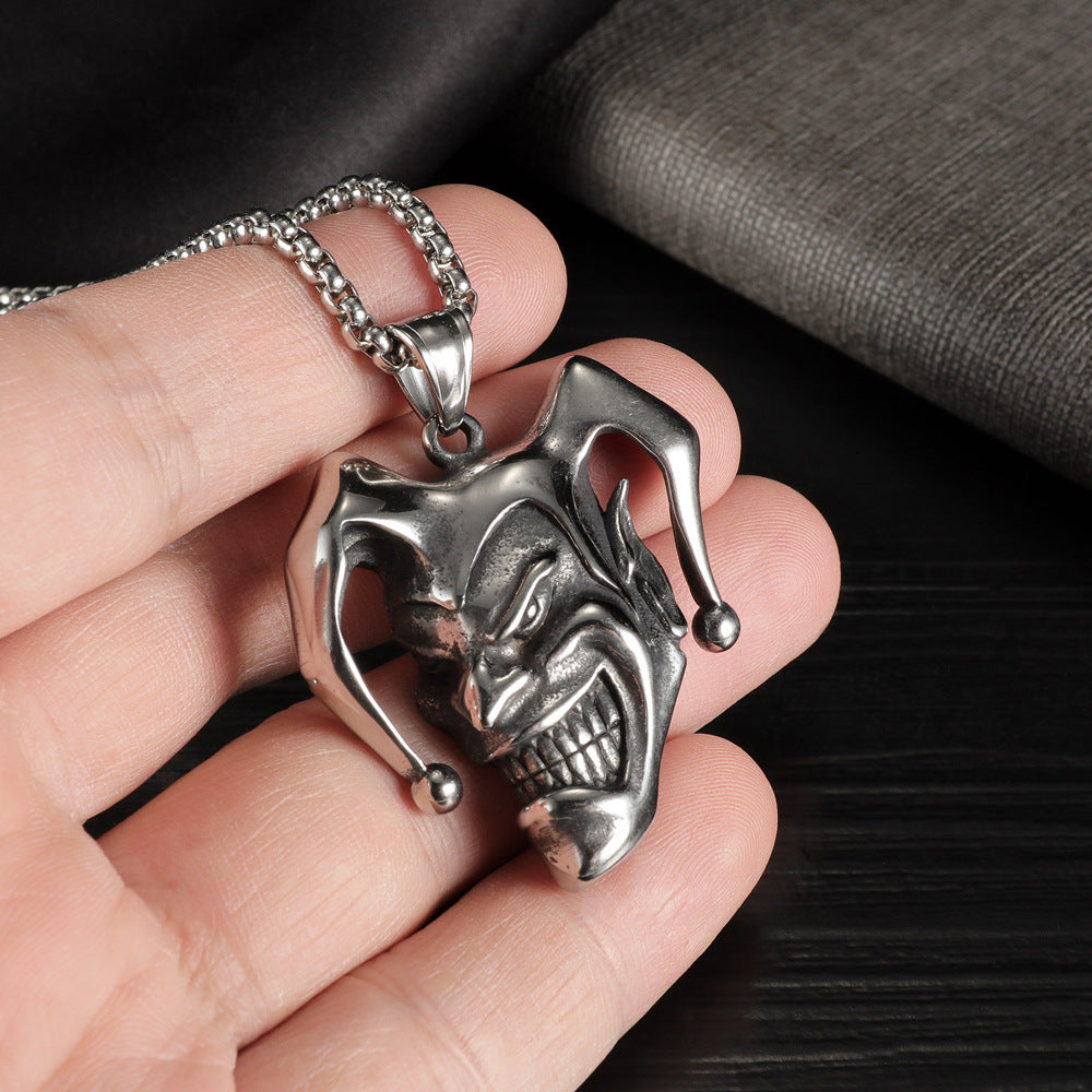 Wholesale Retro Clown Face Pendant Necklace For Men Stainless Steel Jewelry Accessory OLY Exclusive