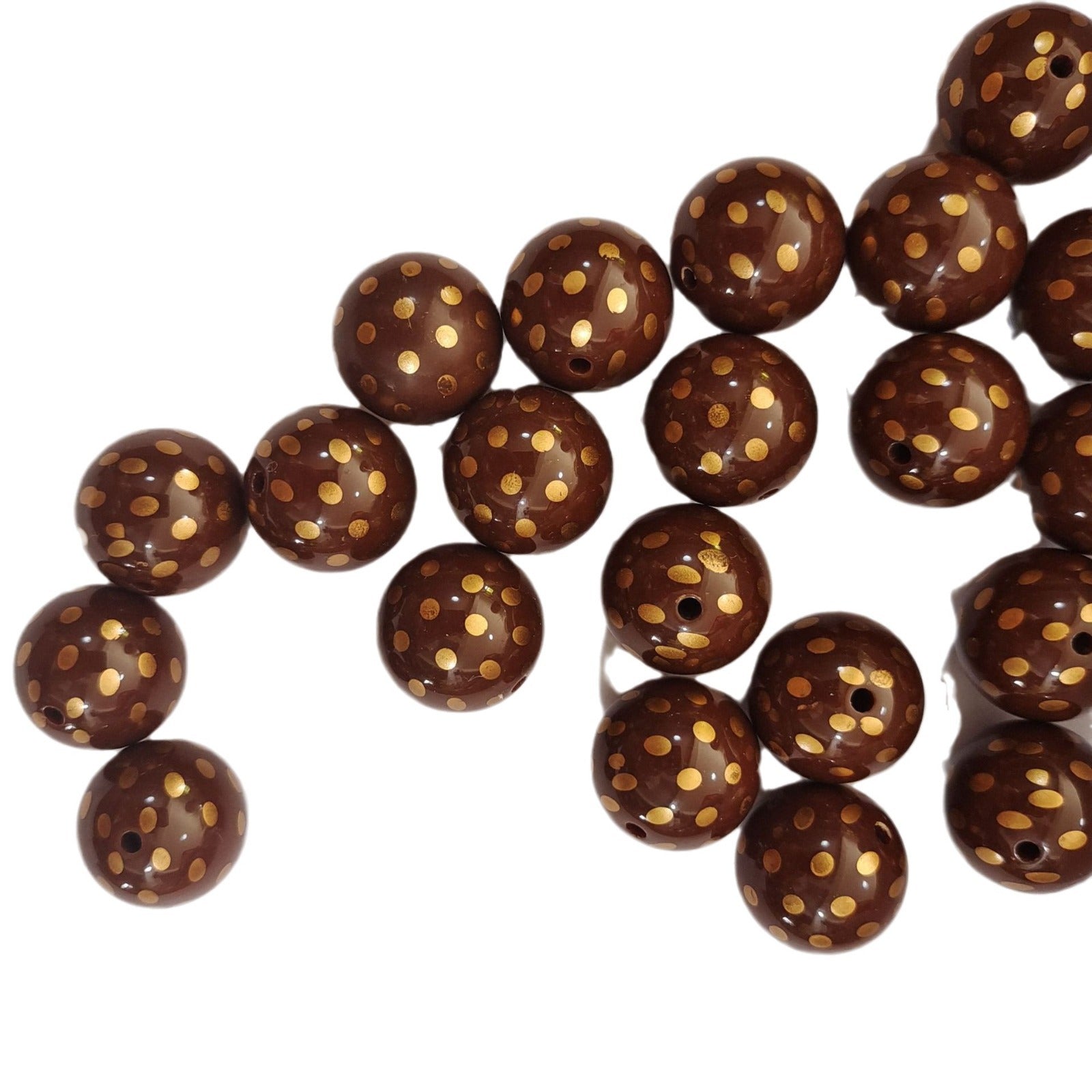 Wholesale 5pcs 20MM Coffee Gold Dot Printed Beads