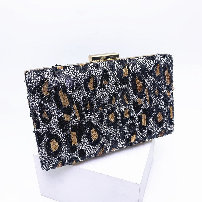 Wholesale Sequin Leopard Print Evening Bag