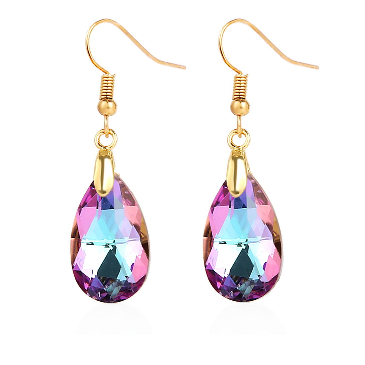 Wholesale Mother's Day Long Crystal Light Luxury High-end Colorful Crystal Water Drop Earrings