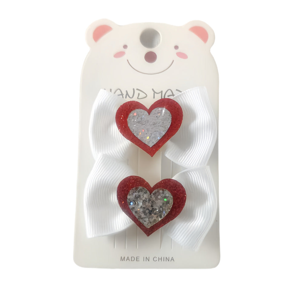 Wholesale 10pcs Valentine's Day Bow Love Hairpin Rib Ribbon Hairpin Handmade No Hair Injury Baby Hairpin Children's Headwear