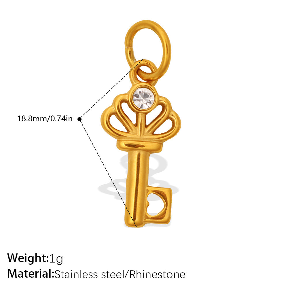 Wholesale Stainless steel gold-colored diamond-studded key cross pendant