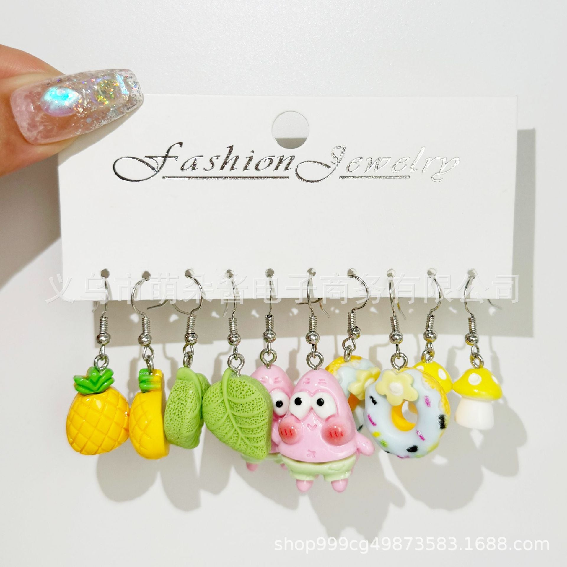 Wholesale 5pcs/pack Hot Sale Acrylic Bear, Little Fresh Cute Duck, Funny Food Play Earrings Set