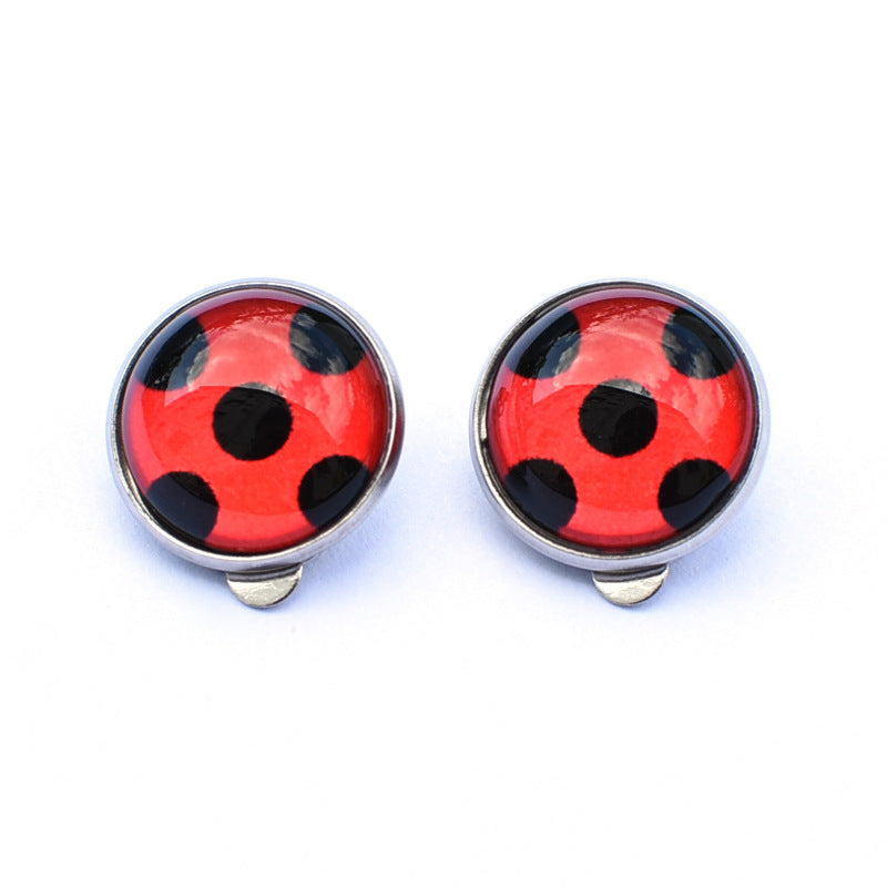 Wholesale Seven-spotted ladybug polka dot girl stainless steel ear clip