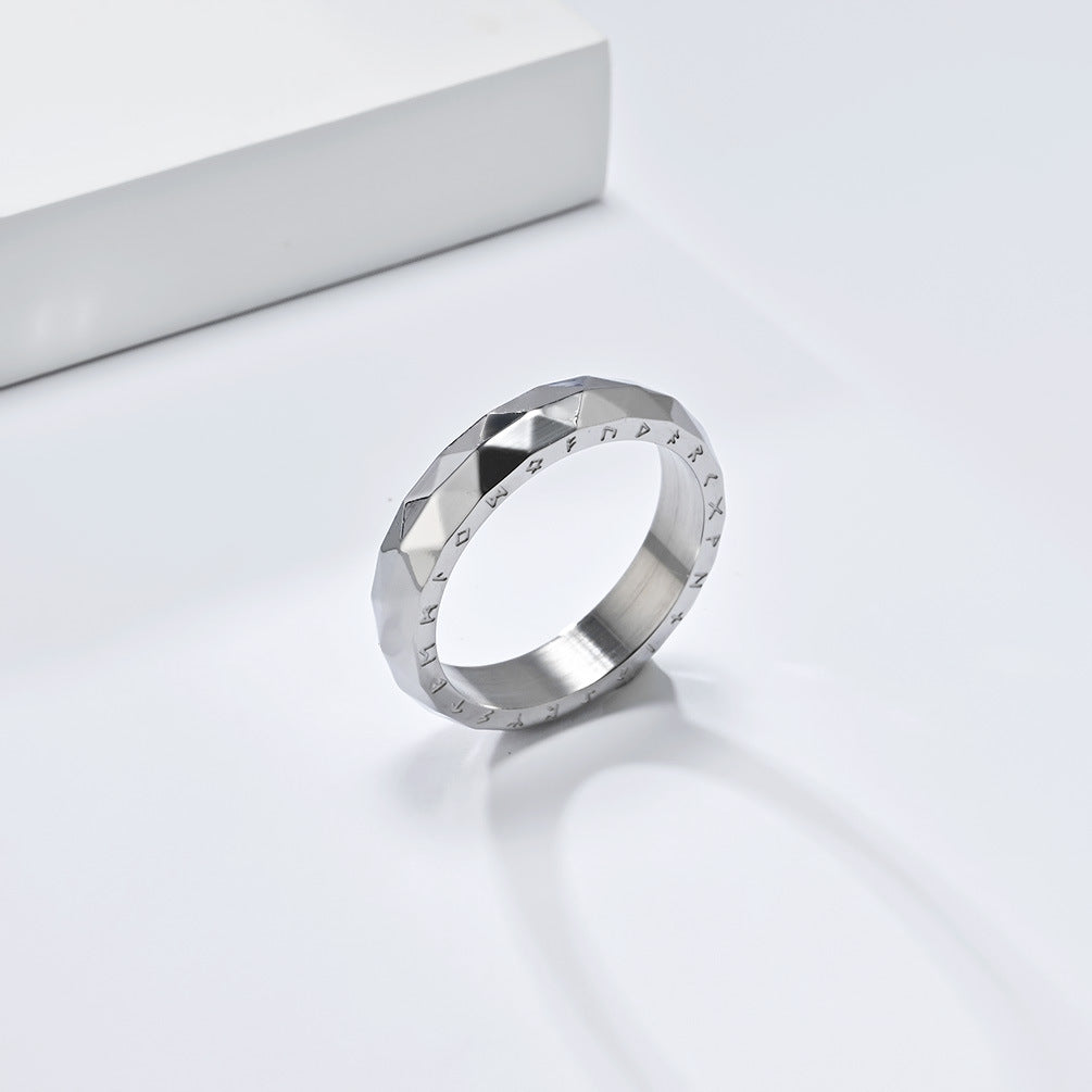Wholesale Vintage diamond faceted Viking text stainless steel ring
