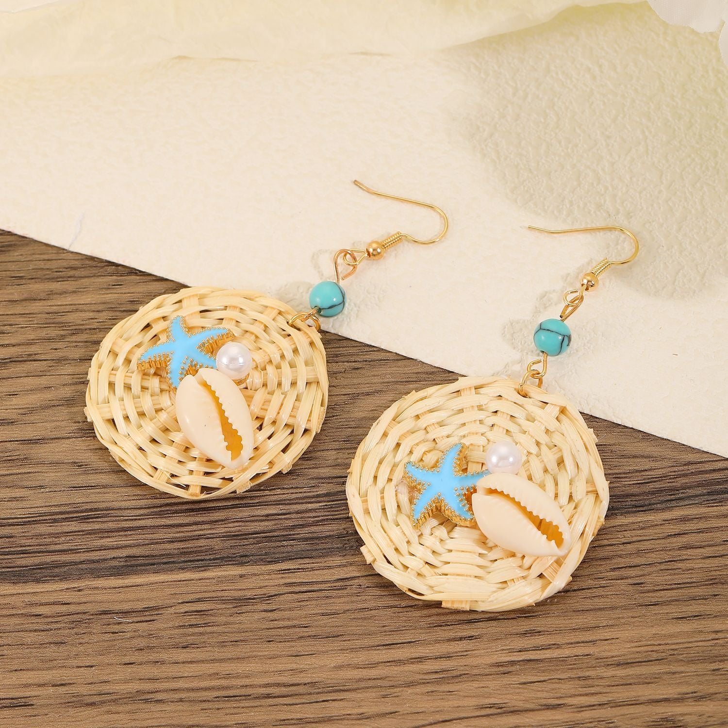 Wholesale Trendy Summer Vacation Hand Knit Raffia Flower Earrings For Women Golden Yellow Fashion Accessory Resale Gift