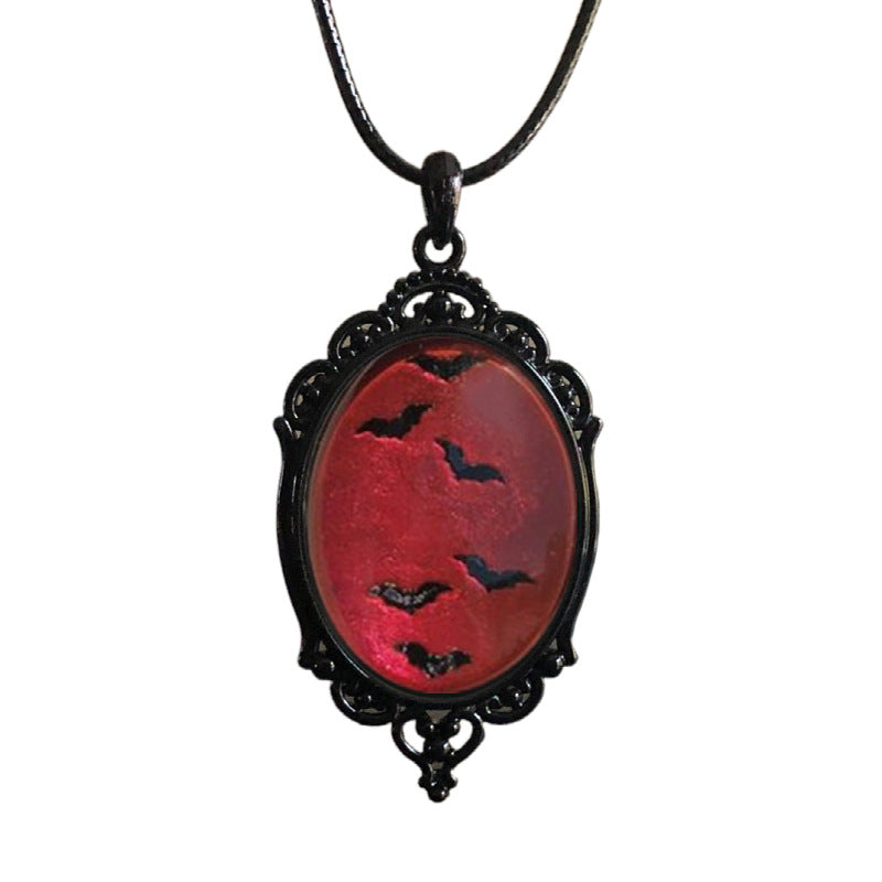 Wholesale Gothic Red Bat Glass Pendant Black Necklace