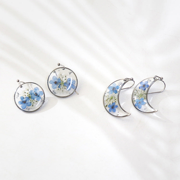 Wholesale 6pairs/pack Silver Forget-me-not Series Dried Flower Earrings