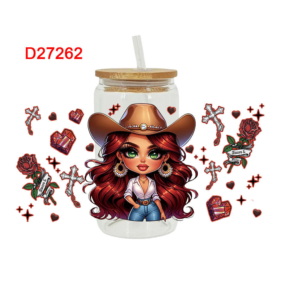 Wholesale Western style cute girl  16oz Cup UV DTF Wraps