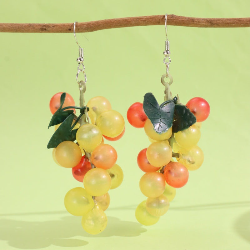 Wholesale Simulation 3D Fruit Grape Cherry Sweet and Cute Earrings
