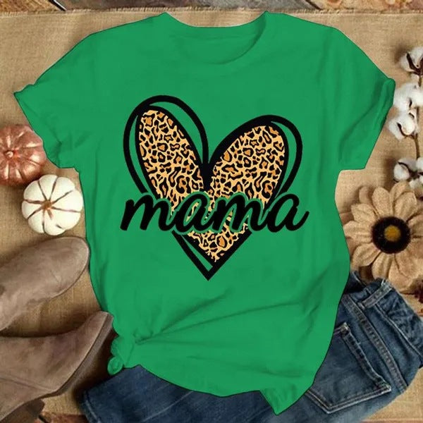 Wholesale Cotton MAMA Mother's Day Love Pattern Round Neck Short Sleeves