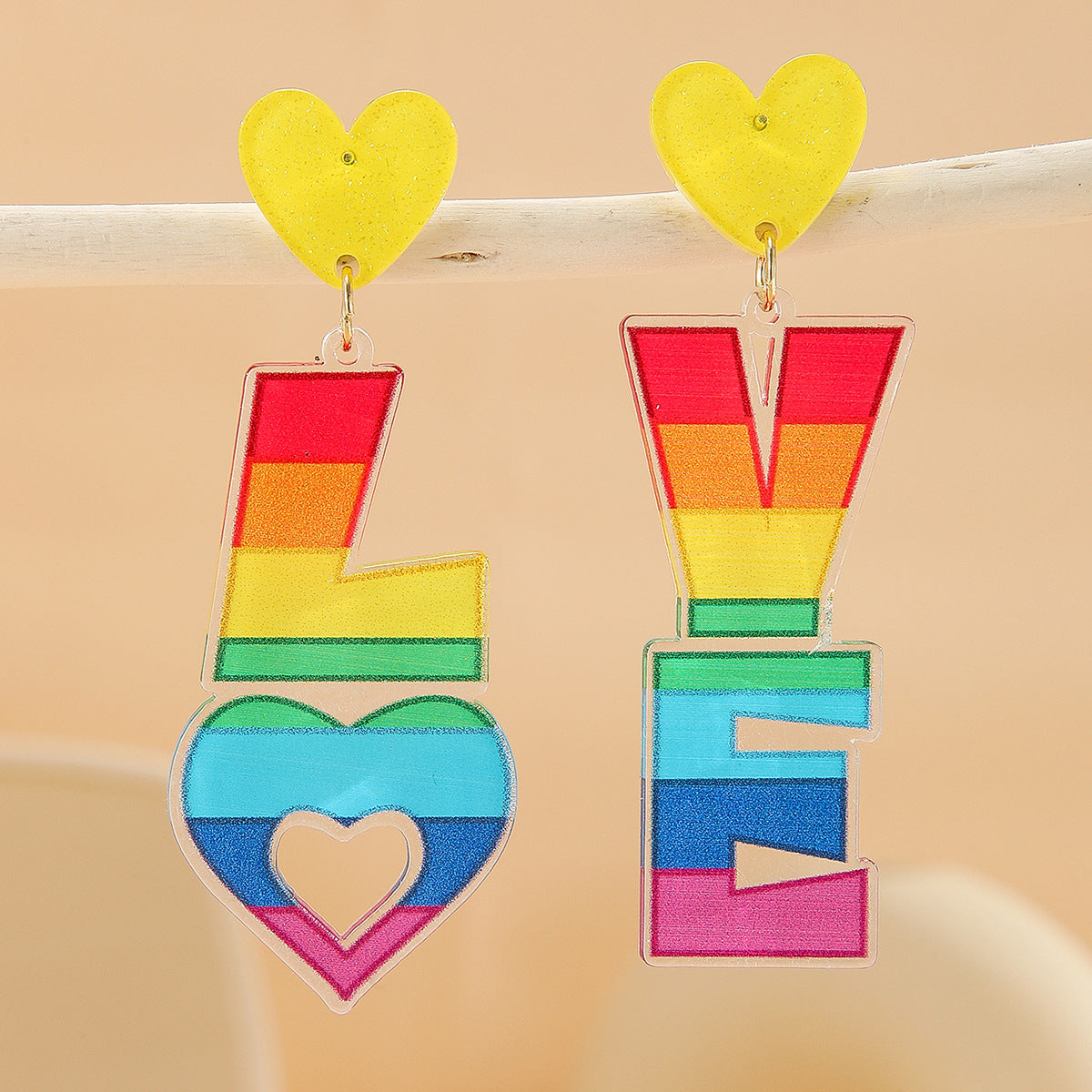 Wholesale Rainbow letter acrylic printed asymmetrical earrings