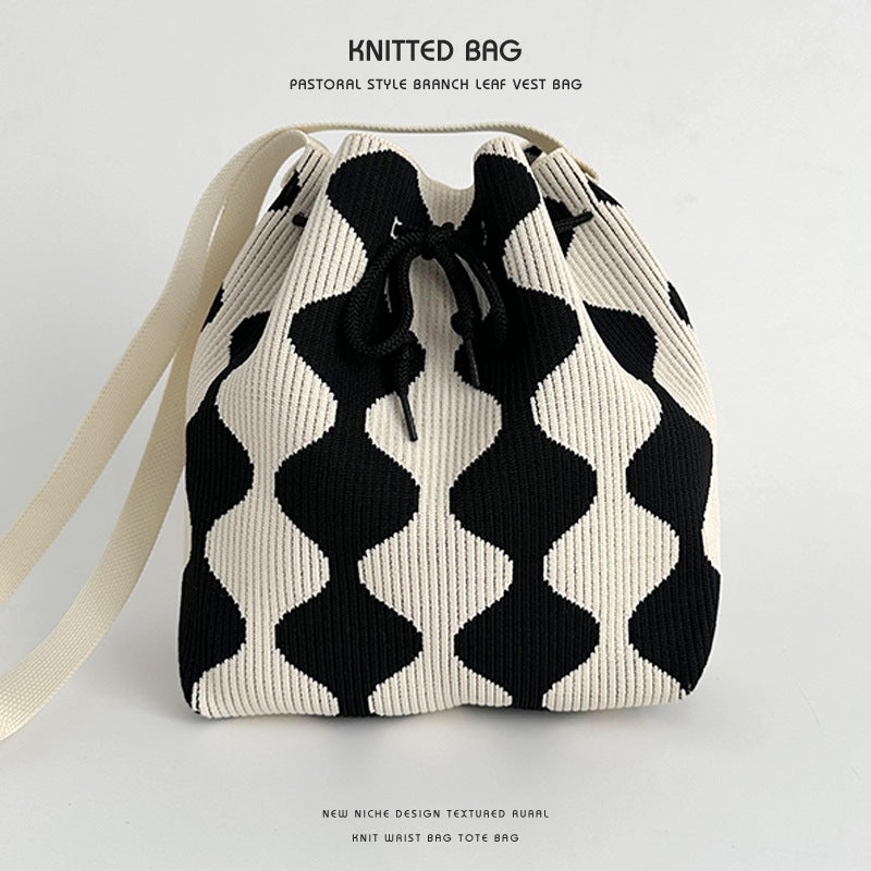 Wholesale Knitted wool drawstring lunch box bag handbag hand tote bag bucket bag