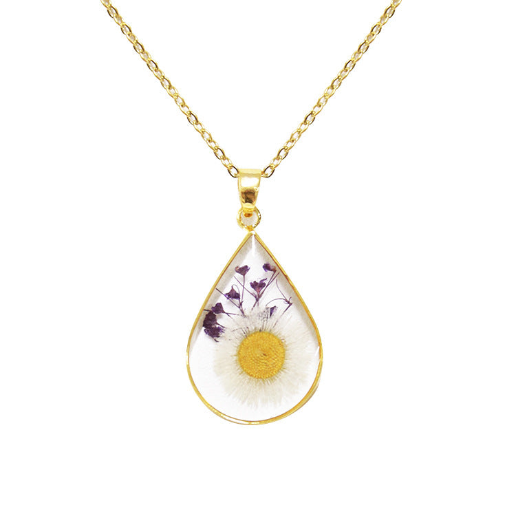 Wholesale 6pcs Golden Water Drop Month Flower Series Plant Specimen Necklace