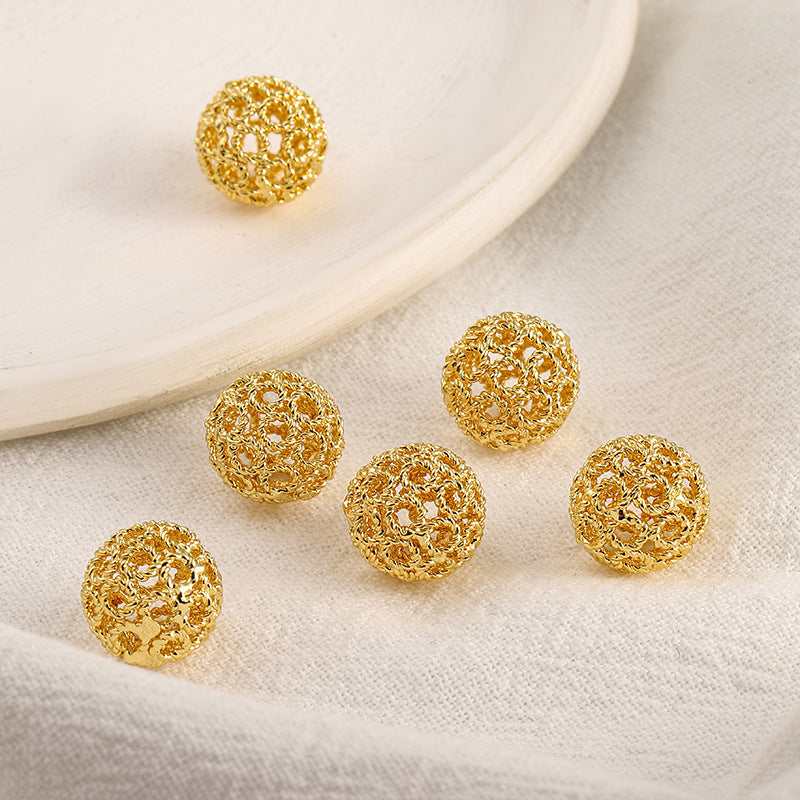 Wholesale of 10pcs/pack Copper Circular Through-hole Plated with Genuine Gold Hollow Ball Beads
