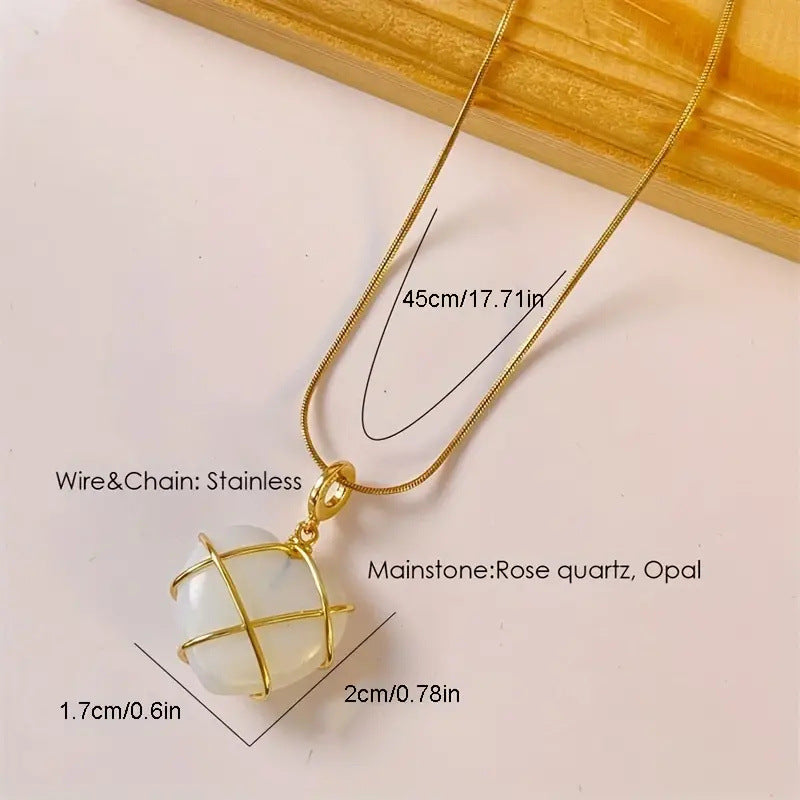 Wholesale Girly Heart Pink Crystal Opal Necklace