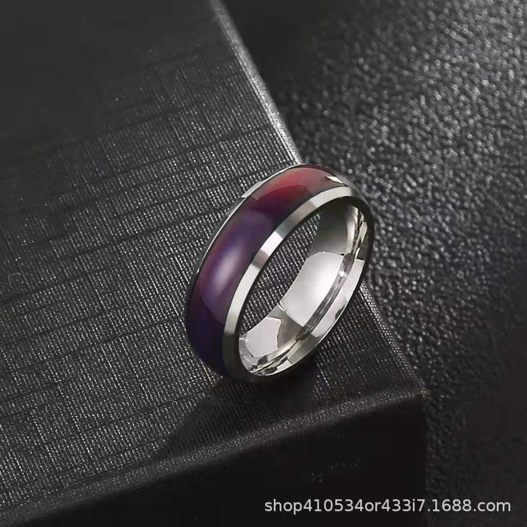 Wholesale Stainless Steel Men's Hip Hop Titanium Steel Thermochromic Finger Ring Retro Ring