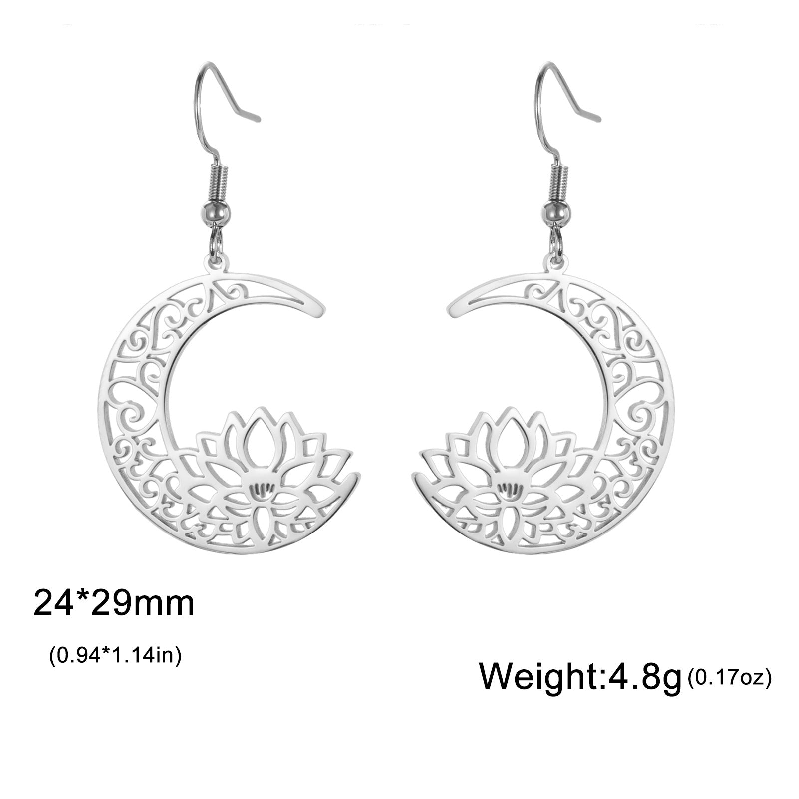 Wholesale Hollow Moon Lotus Stainless Steel Earrings