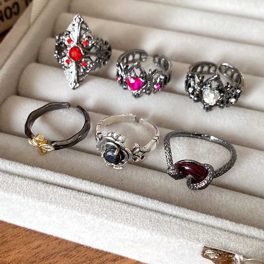 Wholesale Diamond Hollow Heart Crown Gothic Style Open Ring