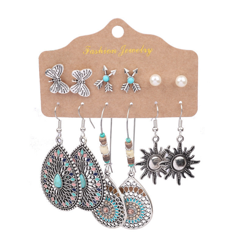 Wholesale Vintage Silver Turquoise Ethnic Style Earrings