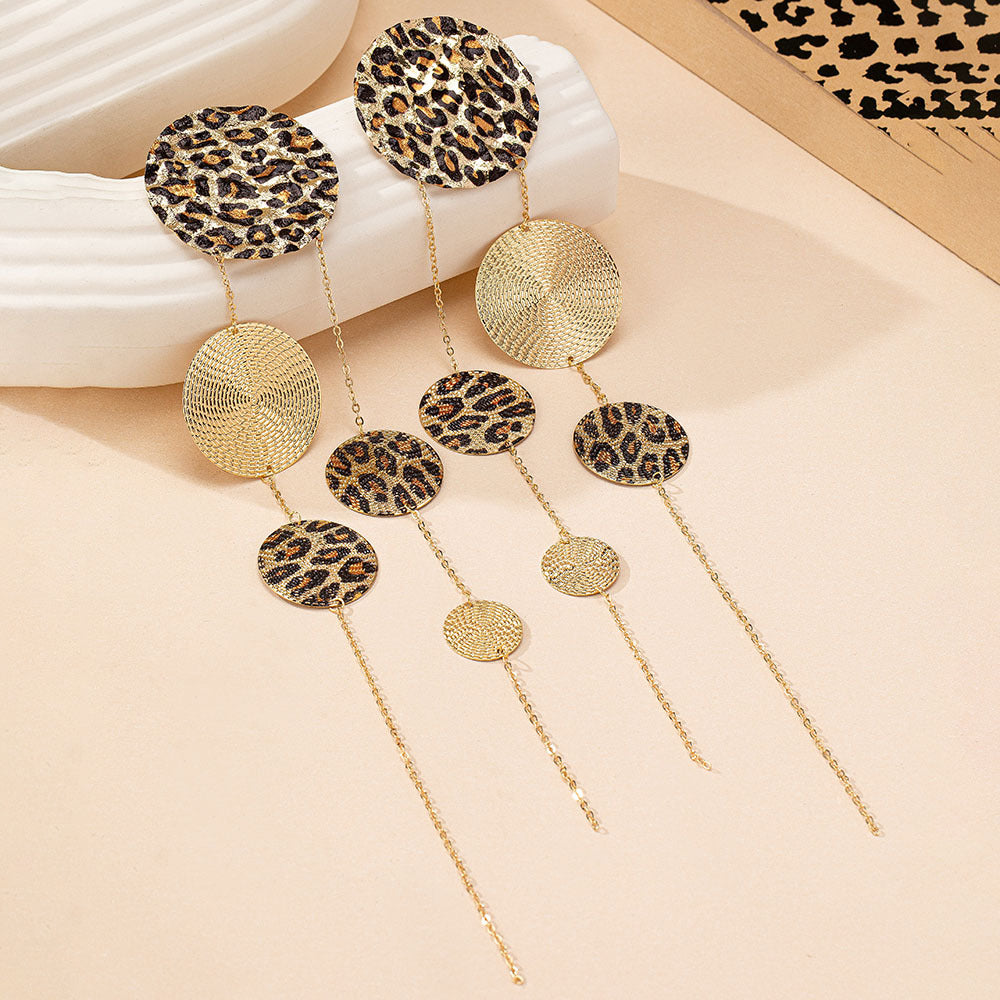Wholesale Alloy Electroplated Leopard Print Tassel Earrings Retro Geometric Fashion Accessory For Party Wear