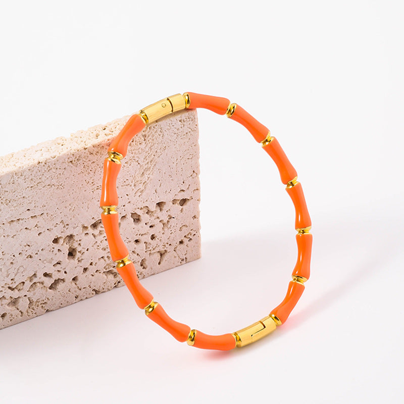 Wholesale Drip Oil Titanium Steel Premium Multi Color Bamboo Knot Niche Trendy Stainless Steel Gold Plated Bracelet