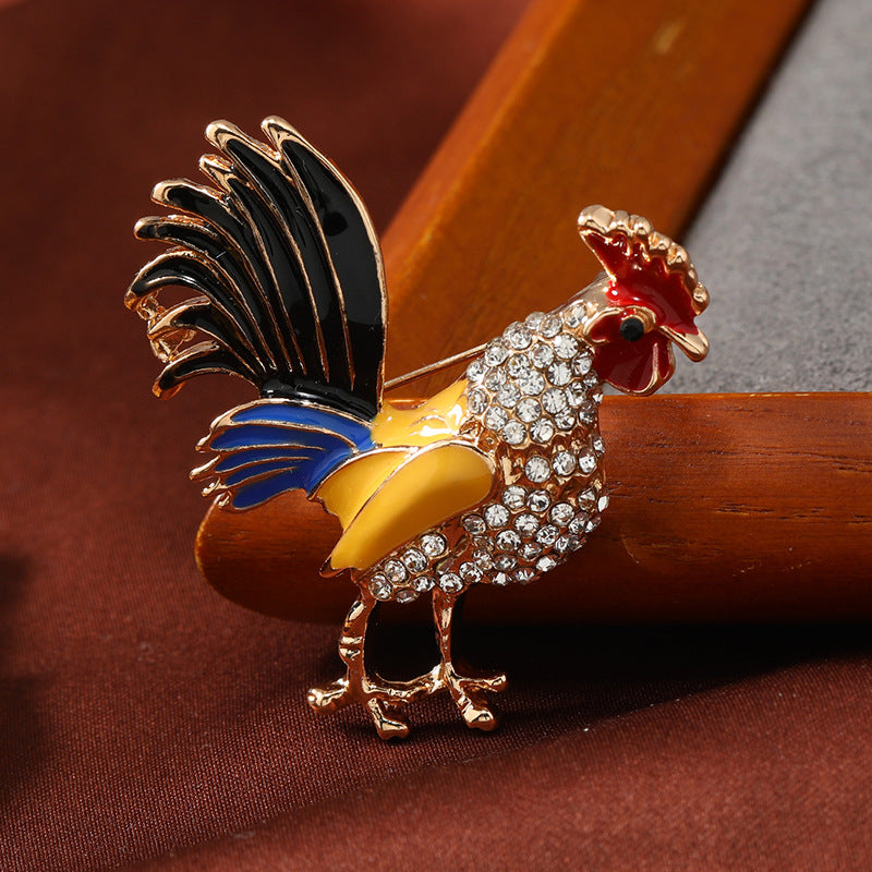 Wholesale Vintage Diamond Enamel Rooster Brooch