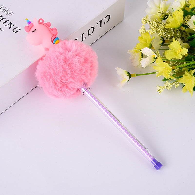 Wholesale 10PCS Creative Cartoon Unicorn Fishtail Hair Ball Plastic Ballpoint Pen
